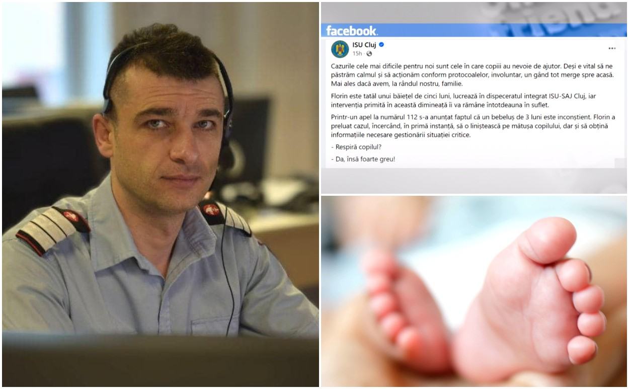Bebelus inecat cu picaturi pentru colici, salvat prin telefon de un agajat ISU Cluj: "Va rog sa ma ascultati cu atentie"