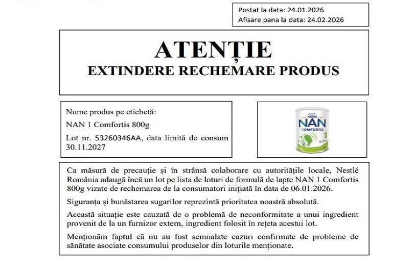 Extindere rechemare produs: Alerta alimentara in magazinele din Romania. Toxina descoperita intr-un lot de lapte praf pentru sugari