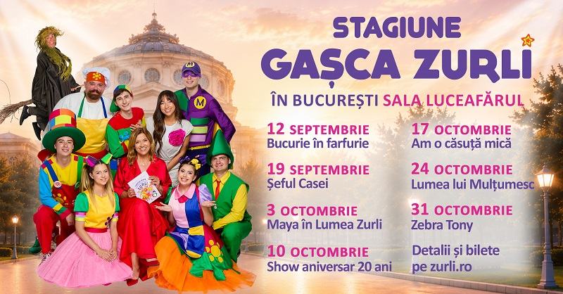 Gasca Zurli anunta o noua stagiune in Bucuresti: Spectacolele cele mai indragite de copii si parinti revin pe scena din aceasta toamna
