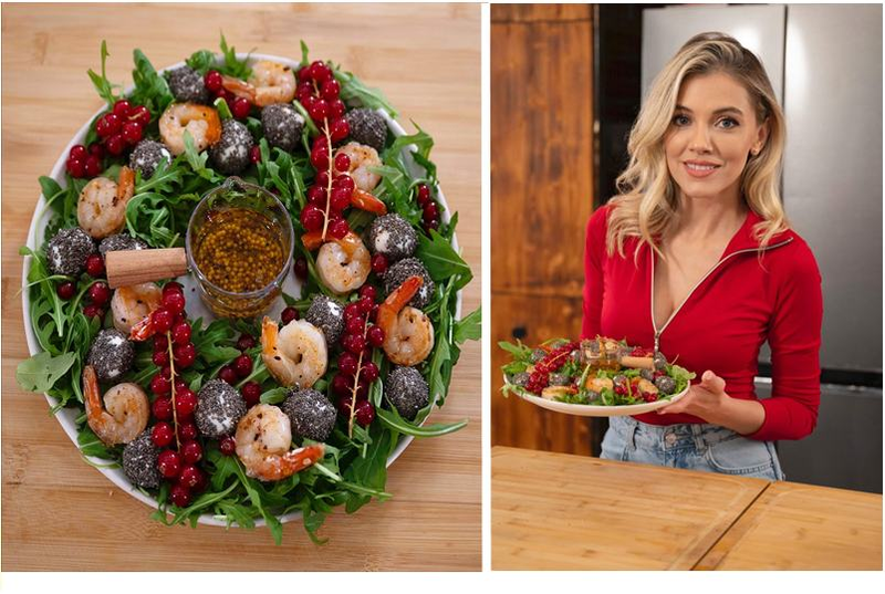 Salata fresh cu creveti, mozzarella si coacaze: reteta propusa de Andreea Ibacka