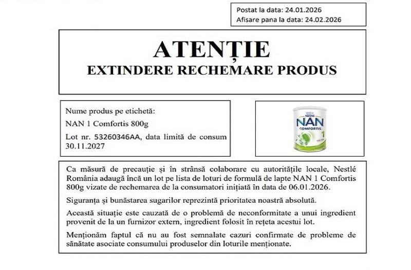 Extindere rechemare produs: Alerta alimentara in magazinele din Romania. Toxina descoperita intr-un lot de lapte praf pentru sugari