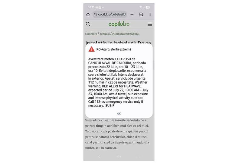 RO-ALERT Cod Rosu Canicula 22-23 Iulie 2025