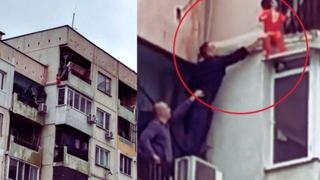 Baietel de 3 ani, surprins pe exteriorul unui balcon de la etajul 8, salvat in ultima clipa de un politist | VIDEO