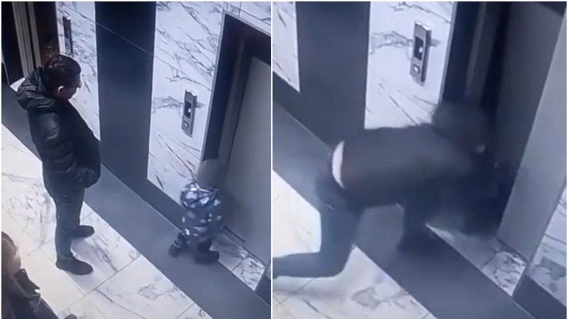 Moment dramatic surprins pe camere: un copil cade in gol in casa liftului sub privirile ingrozite ale parintilor