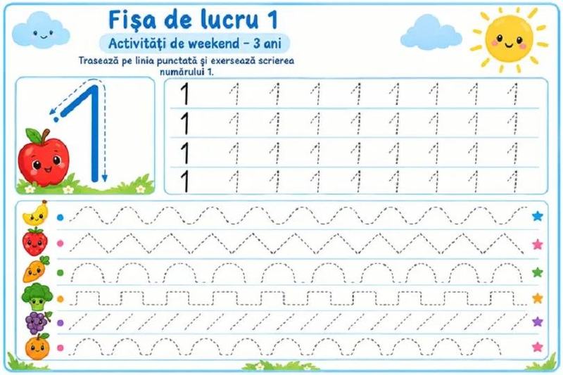 Activitati de desen la 3 ani: fise de colorat, trasat si urmarit linii pentru dezvoltarea copilului