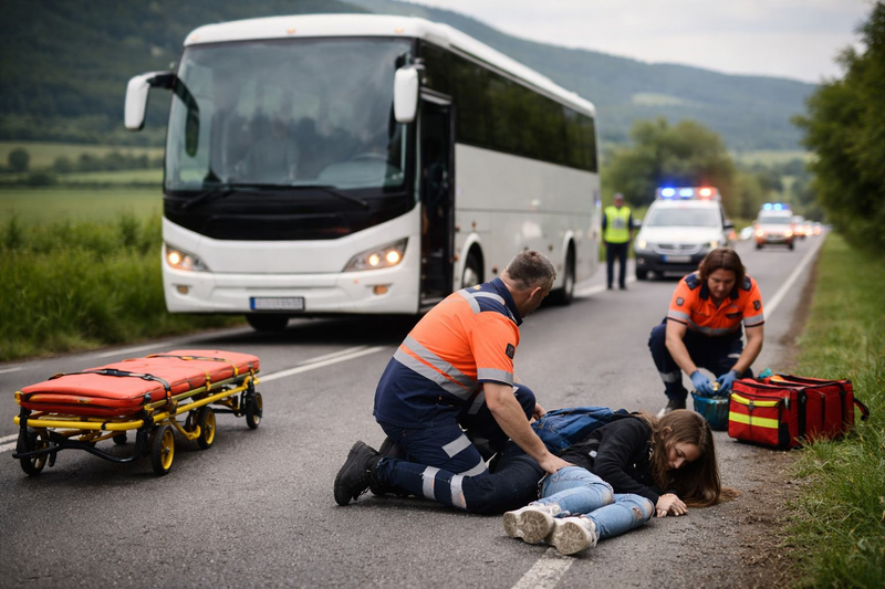 Adolescenta ranita dupa ce a cazut dintr-un autocar aflat in mers, pe un drum din Bistrita-Nasaud