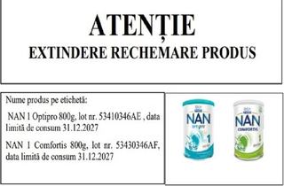 Alerta ANSVSA: doua loturi de lapte praf pentru sugari, retrase de la consum