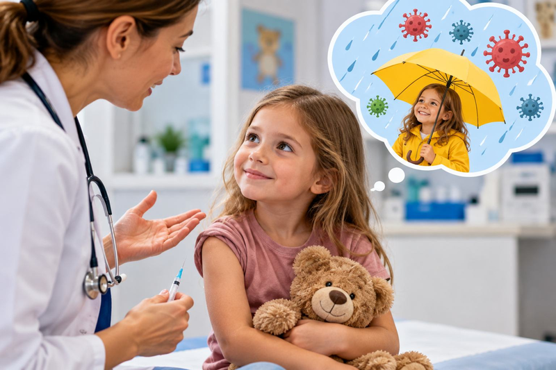 Cum îi răspunzi unui copil care întreabă: „De ce fac vaccin?” Dr. Mihai Craiu vine cu cea mai simplă metaforă: vaccinul este ca o umbrelă!  Nu oprește